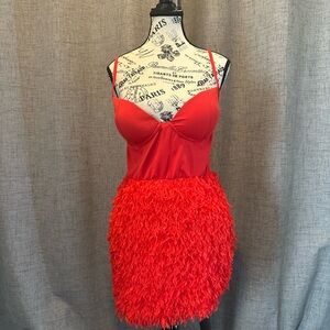 Red Textured Mini Dress with Spaghetti Straps